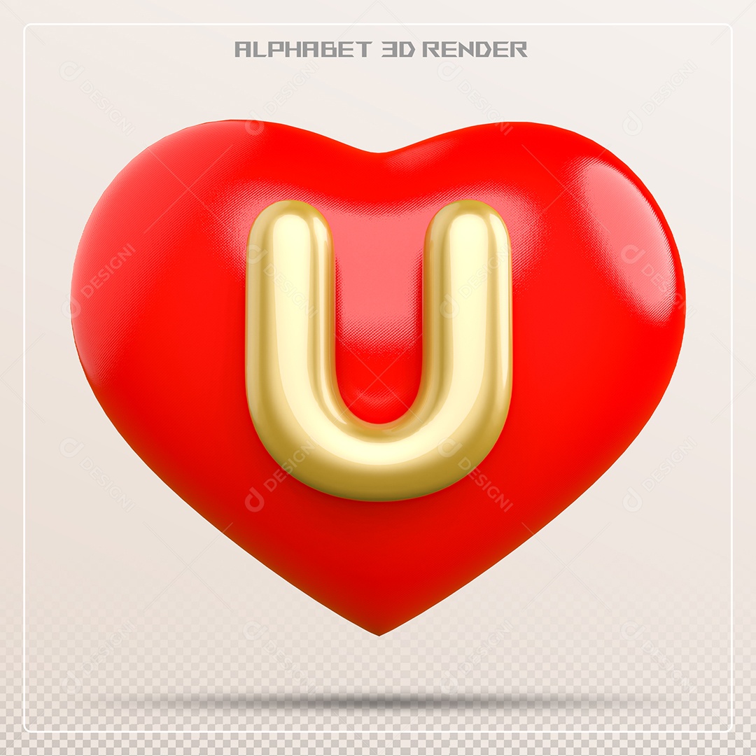 Coração Com Letra U Maiúscula Elemento 3D Para Composição PSD