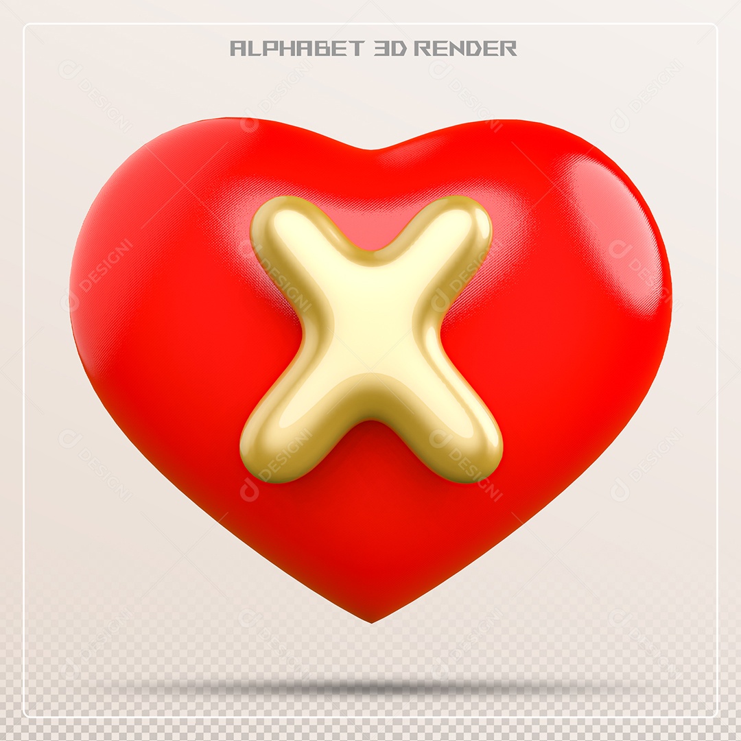 Coração Com Letra X Maiúscula Elemento 3D Para Composição PSD