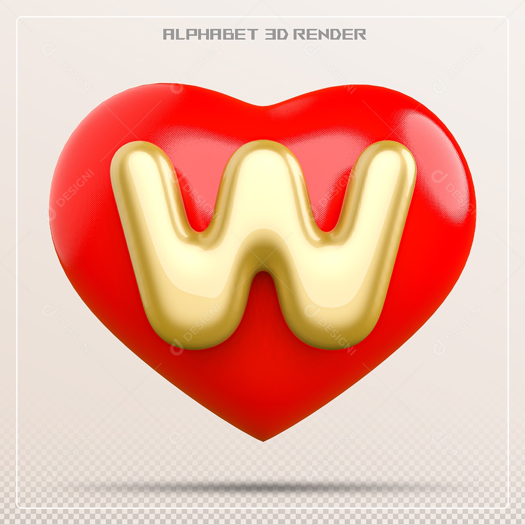 Coração Com Letra W Maiúscula Elemento 3D Para Composição PSD