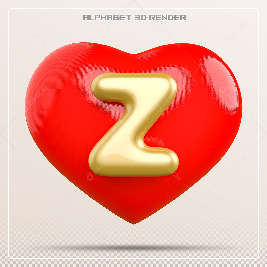 Coração Com Letra Z Maiúscula Elemento 3D Para Composição PSD