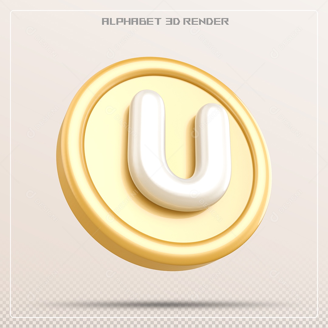 Moeda Com Letra U Maiúscula Elemento 3D Para Composição PSD