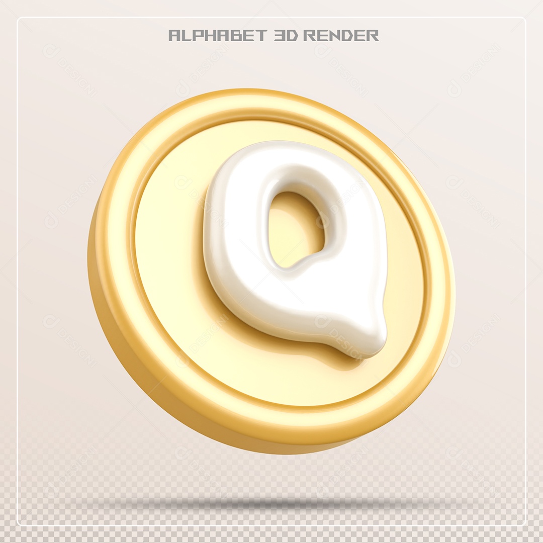 Moeda Com Letra Q Maiúscula Elemento 3D Para Composição PSD