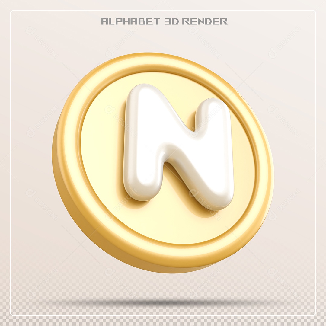 Moeda Com Letra N Maiúscula Elemento 3D Para Composição PSD