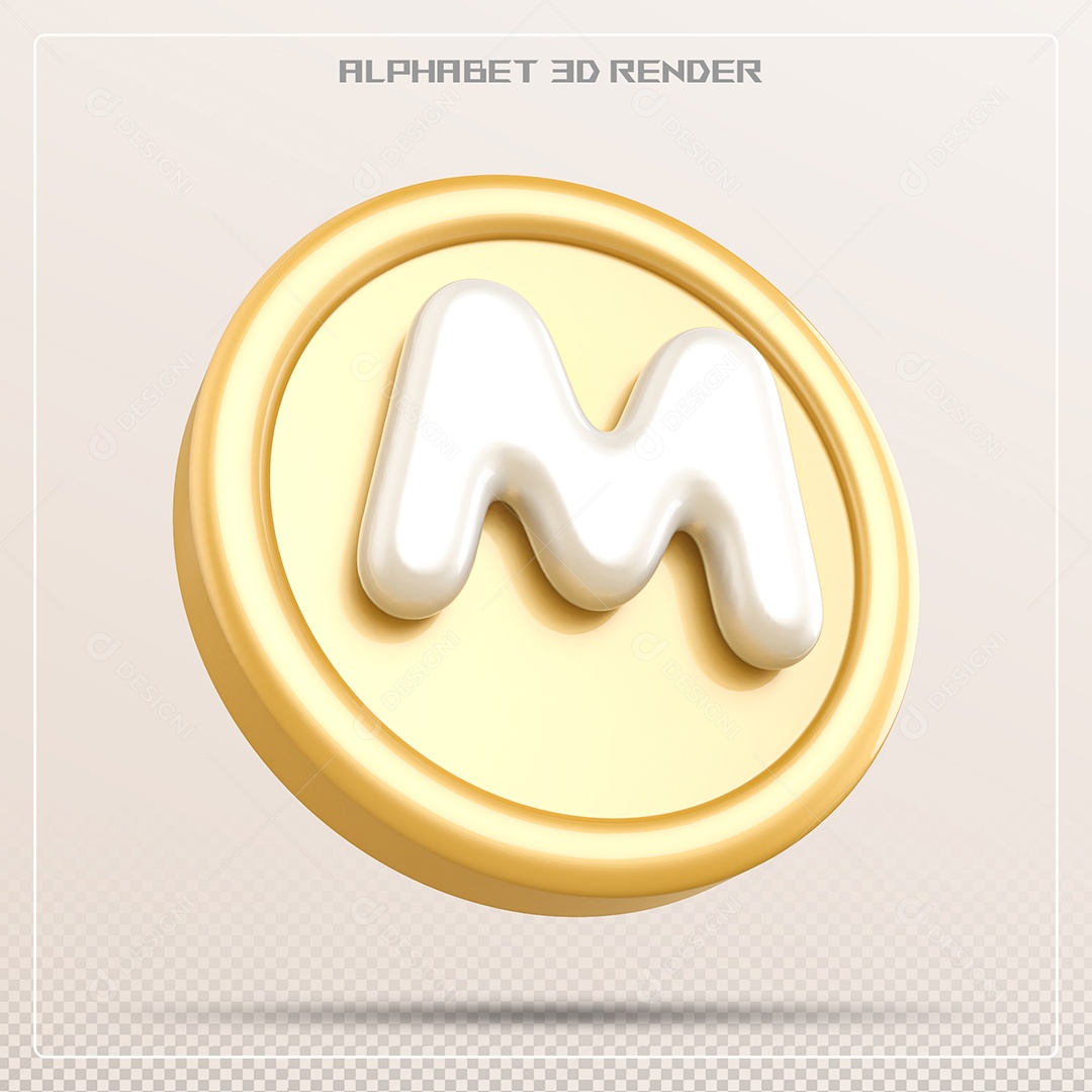 Moeda Com Letra M Maiúscula Elemento 3D Para Composição PSD