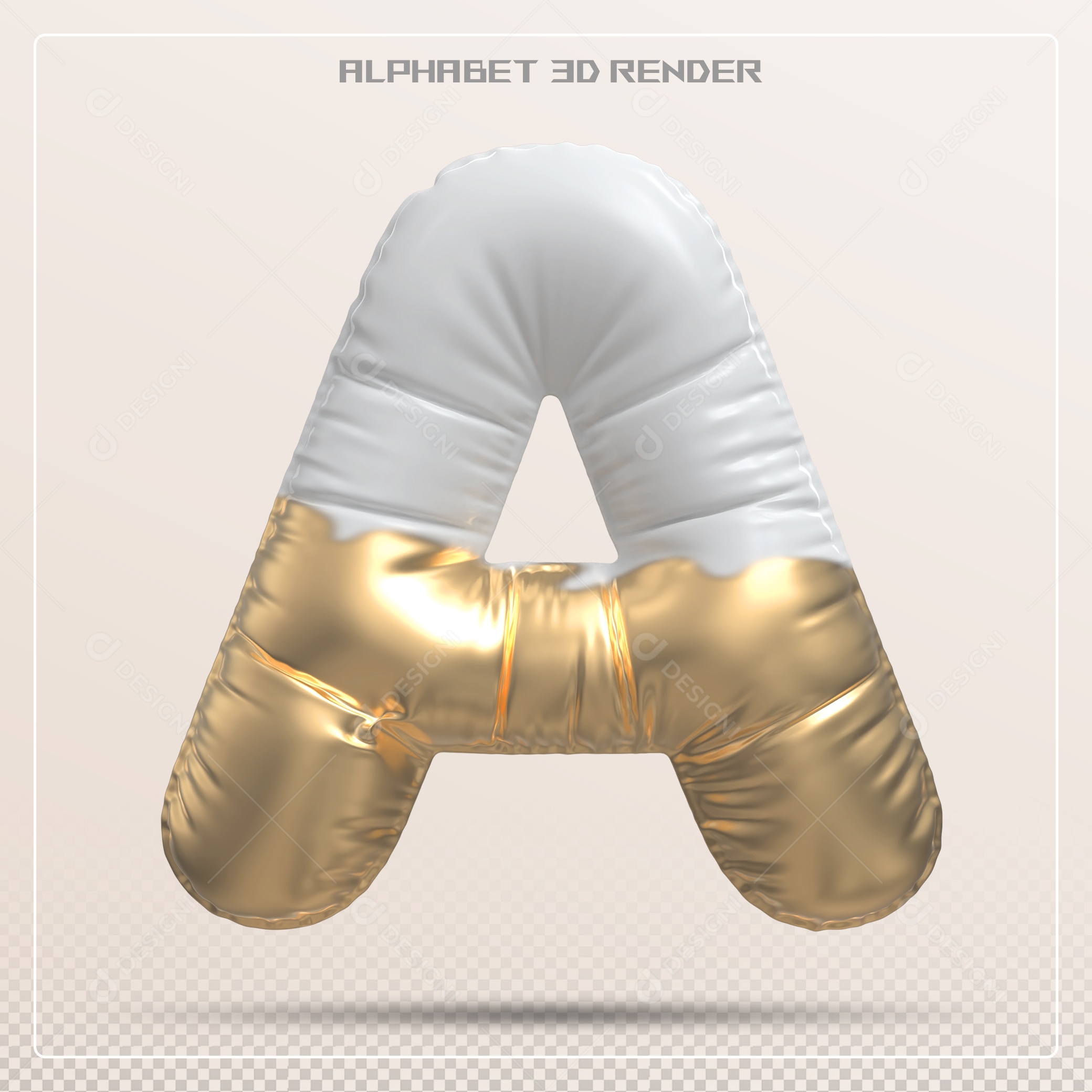 Balão Branco e Dourado Letra A Maiúscula Elemento 3D Para Composição PSD