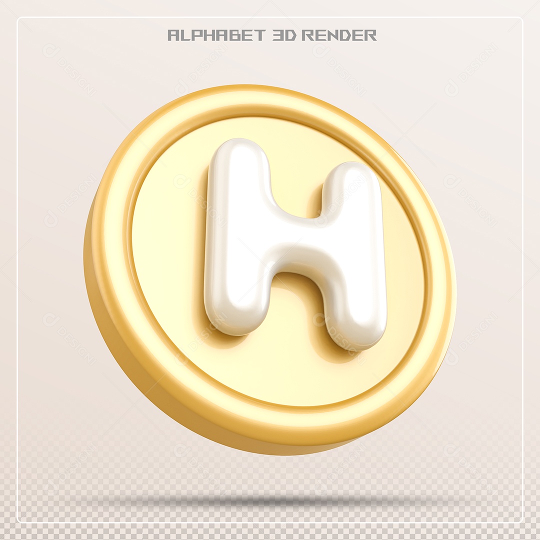 Moeda Com Letra H Maiúscula Elemento 3D Para Composição PSD