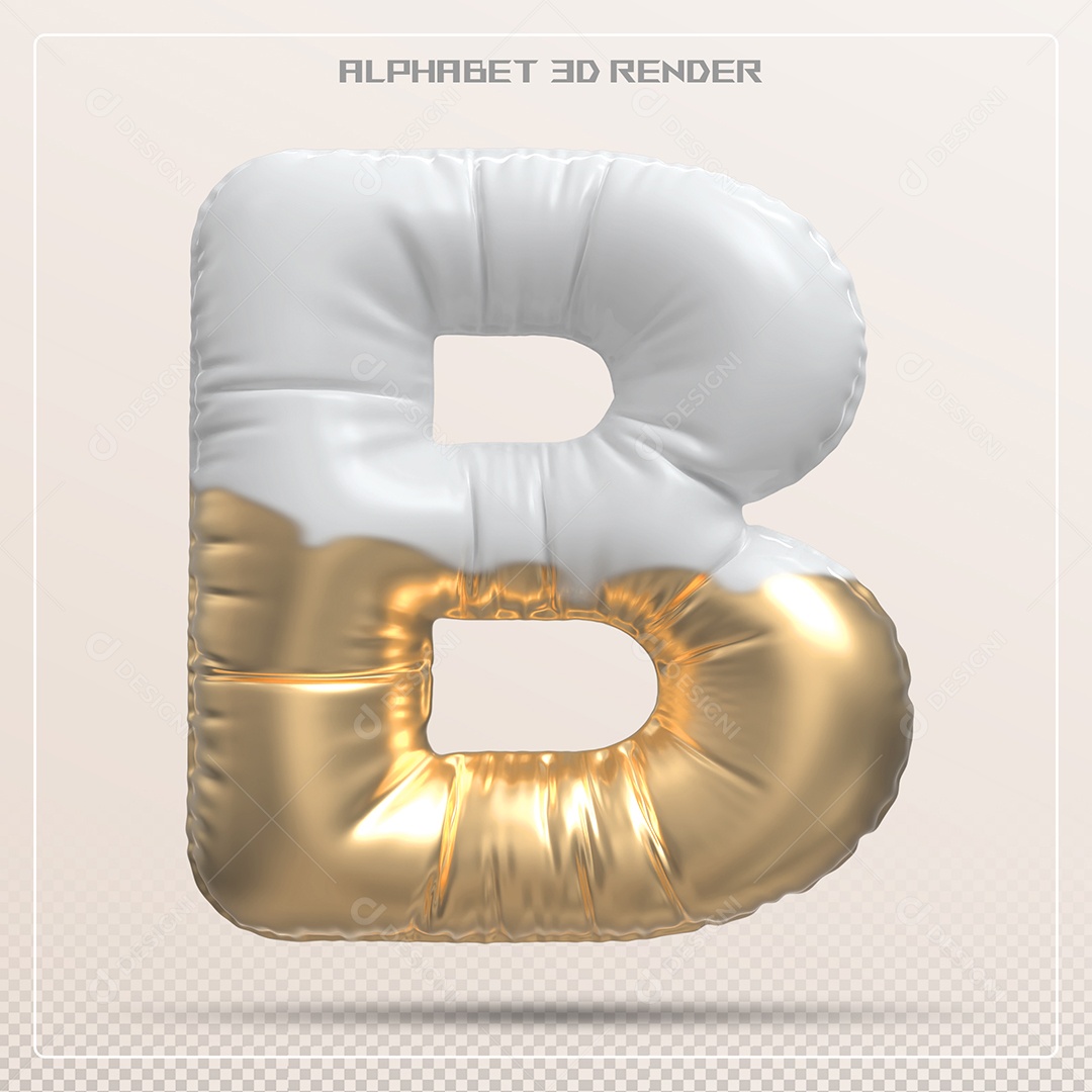 Balão Branco e Dourado Letra B Maiúscula Elemento 3D Para Composição PSD
