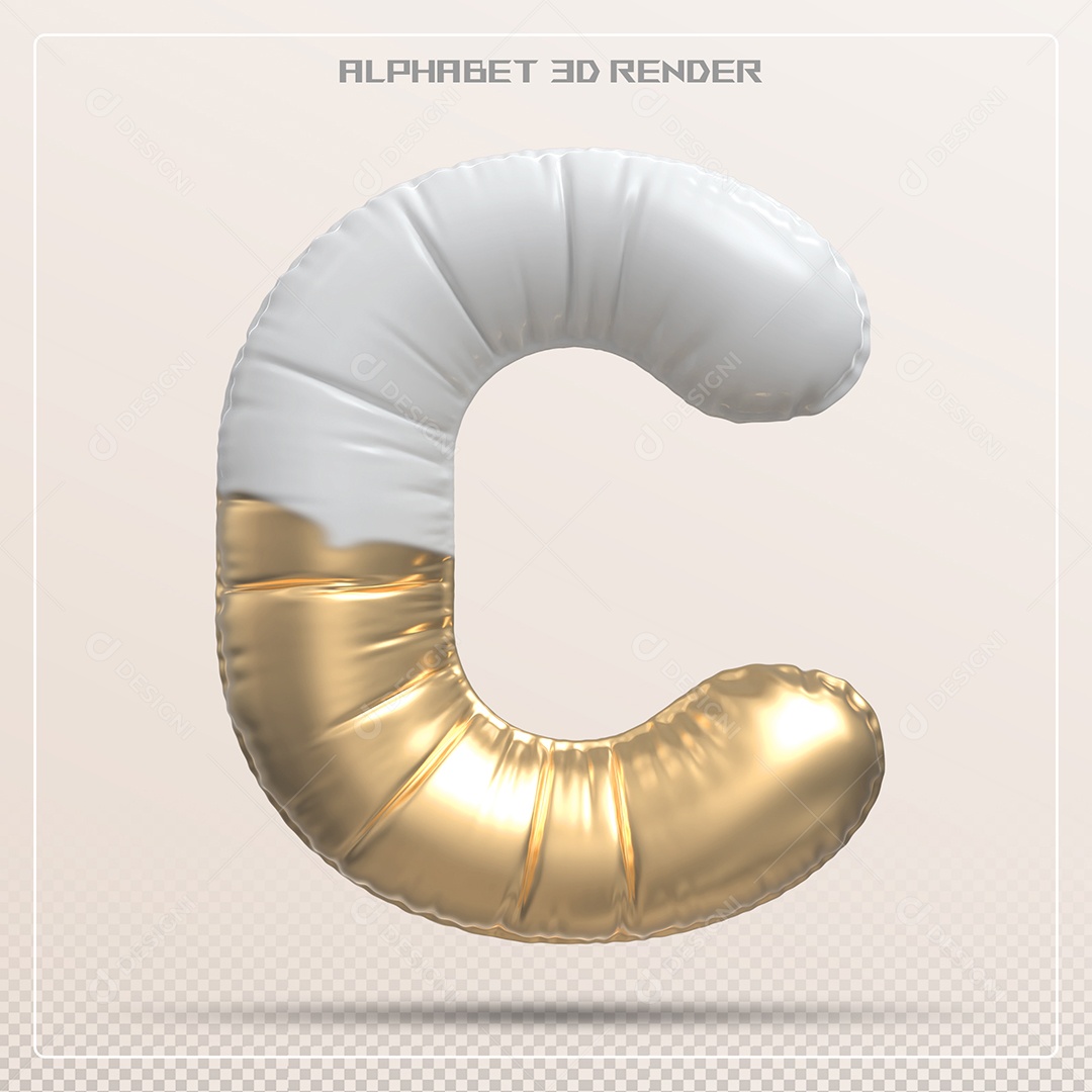 Balão Branco e Dourado Letra C Maiúscula Elemento 3D Para Composição PSD