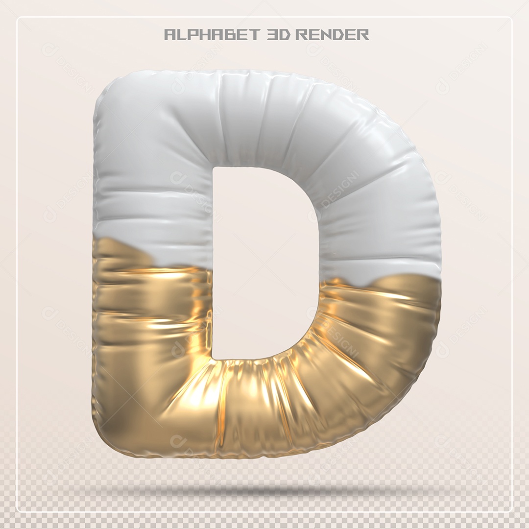 Balão Branco e Dourado Letra D Maiúscula Elemento 3D Para Composição PSD