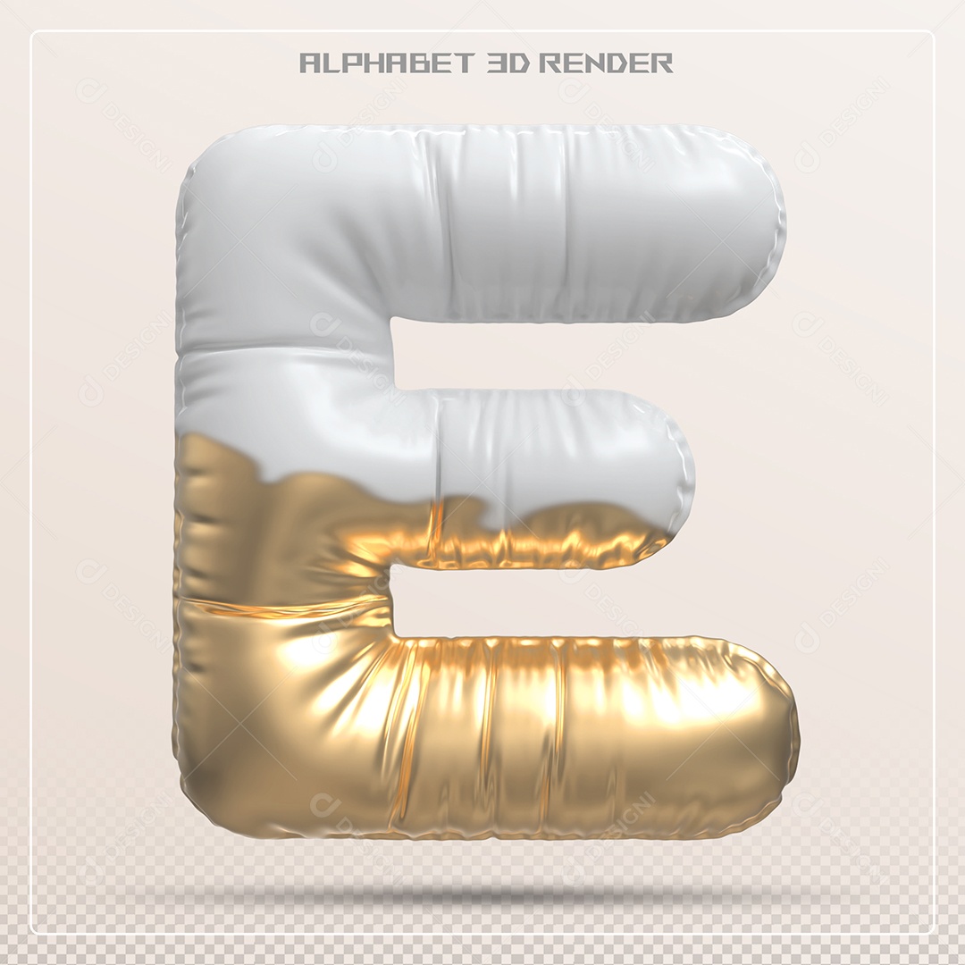 Balão Branco e Dourado Letra E Maiúscula Elemento 3D Para Composição PSD