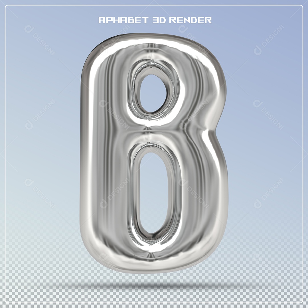 Letra Prata B Maiúscula Elemento 3D Para Composição PSD