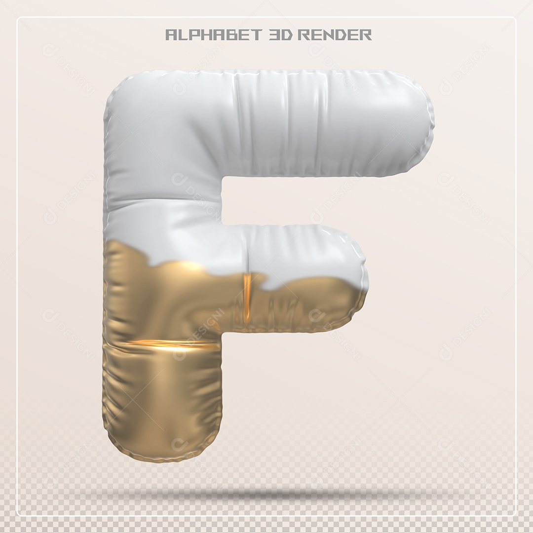 Balão Branco e Dourado Letra F Maiúscula Elemento 3D Para Composição PSD