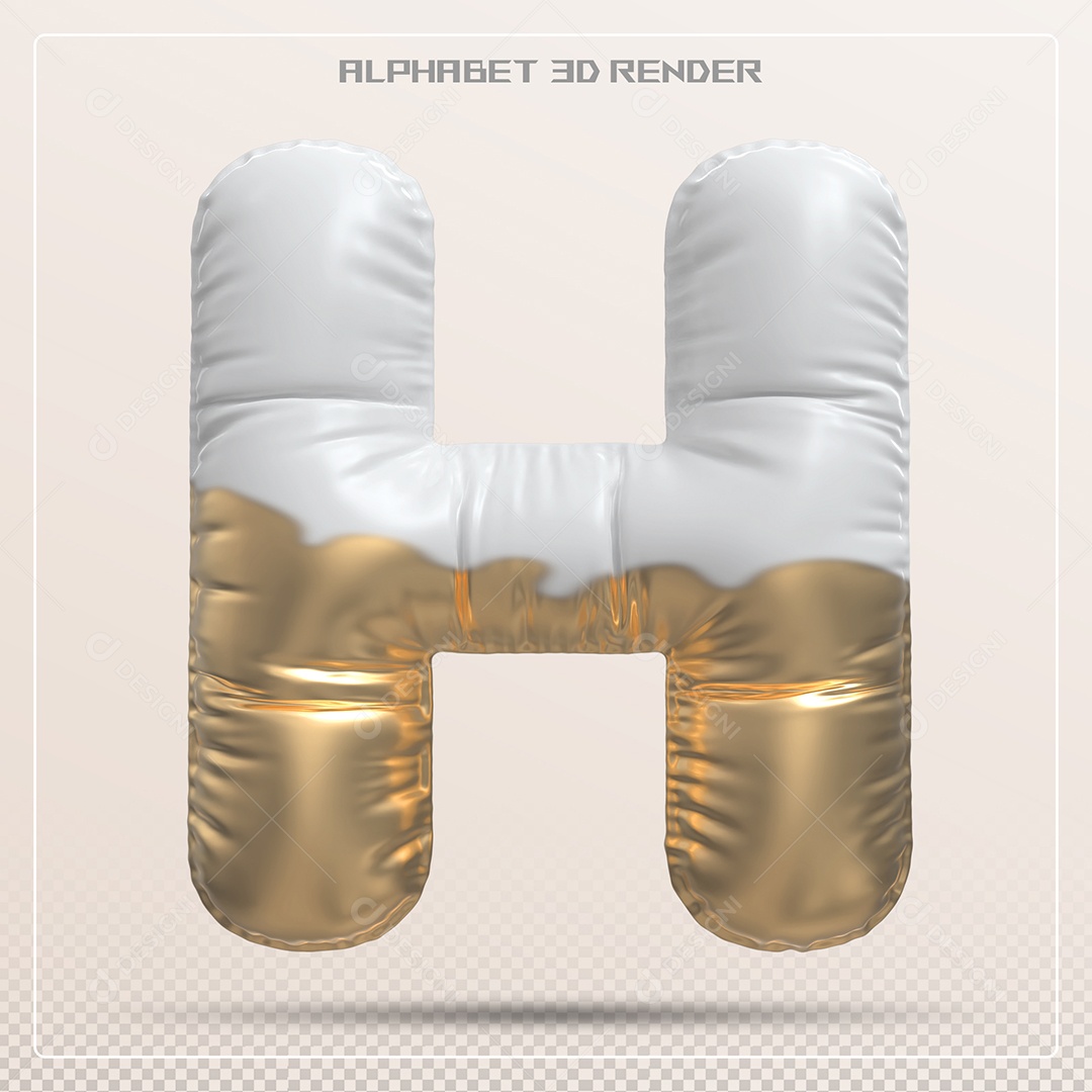 Balão Branco e Dourado Letra H Maiúscula Elemento 3D Para Composição PSD