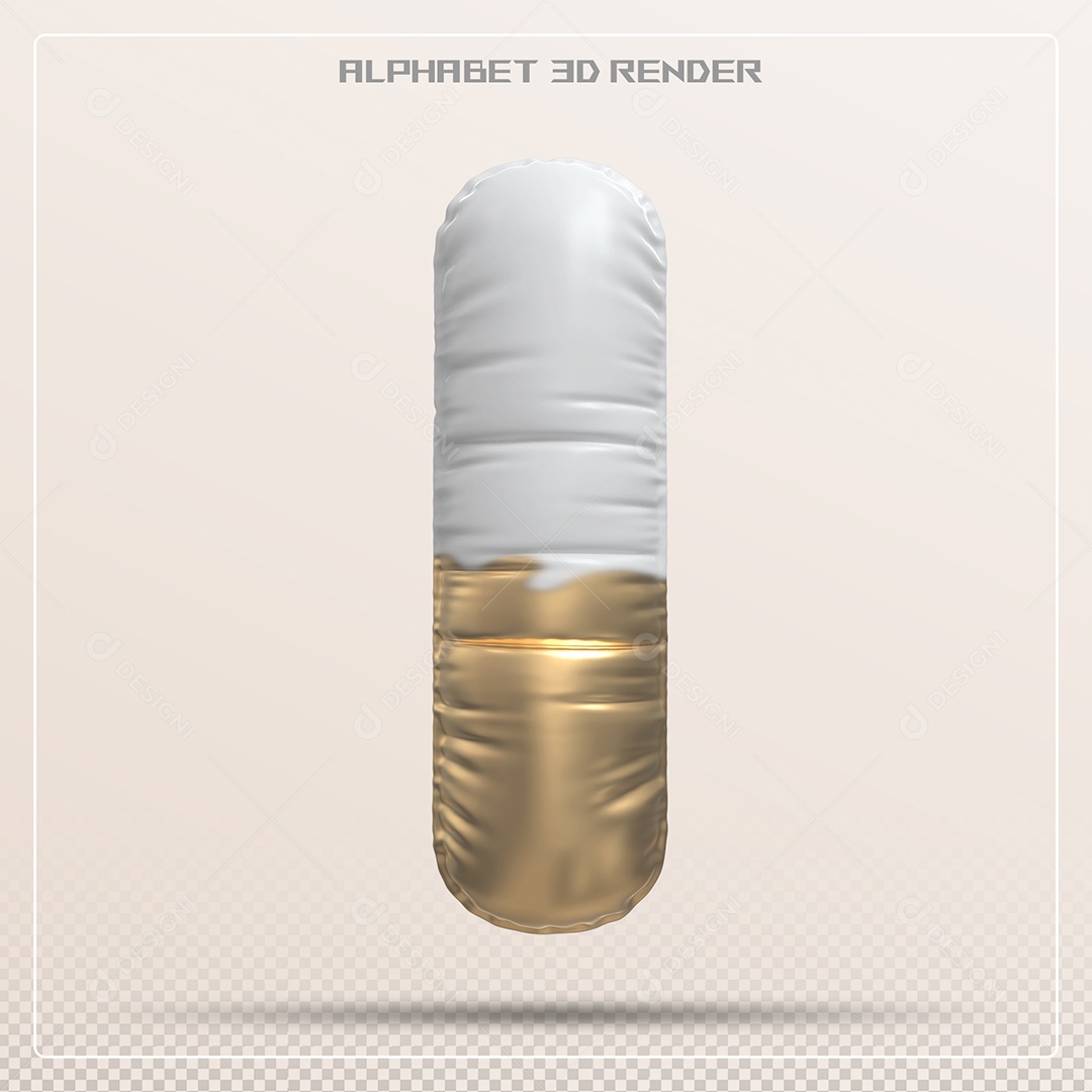 Balão Branco e Dourado Letra I Maiúscula Elemento 3D Para Composição PSD