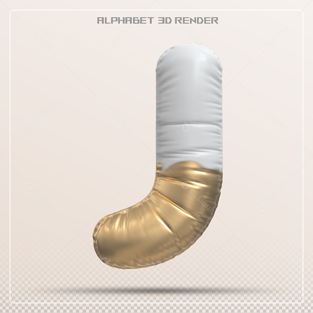 Balão Branco e Dourado Letra J Maiúscula Elemento 3D Para Composição PSD