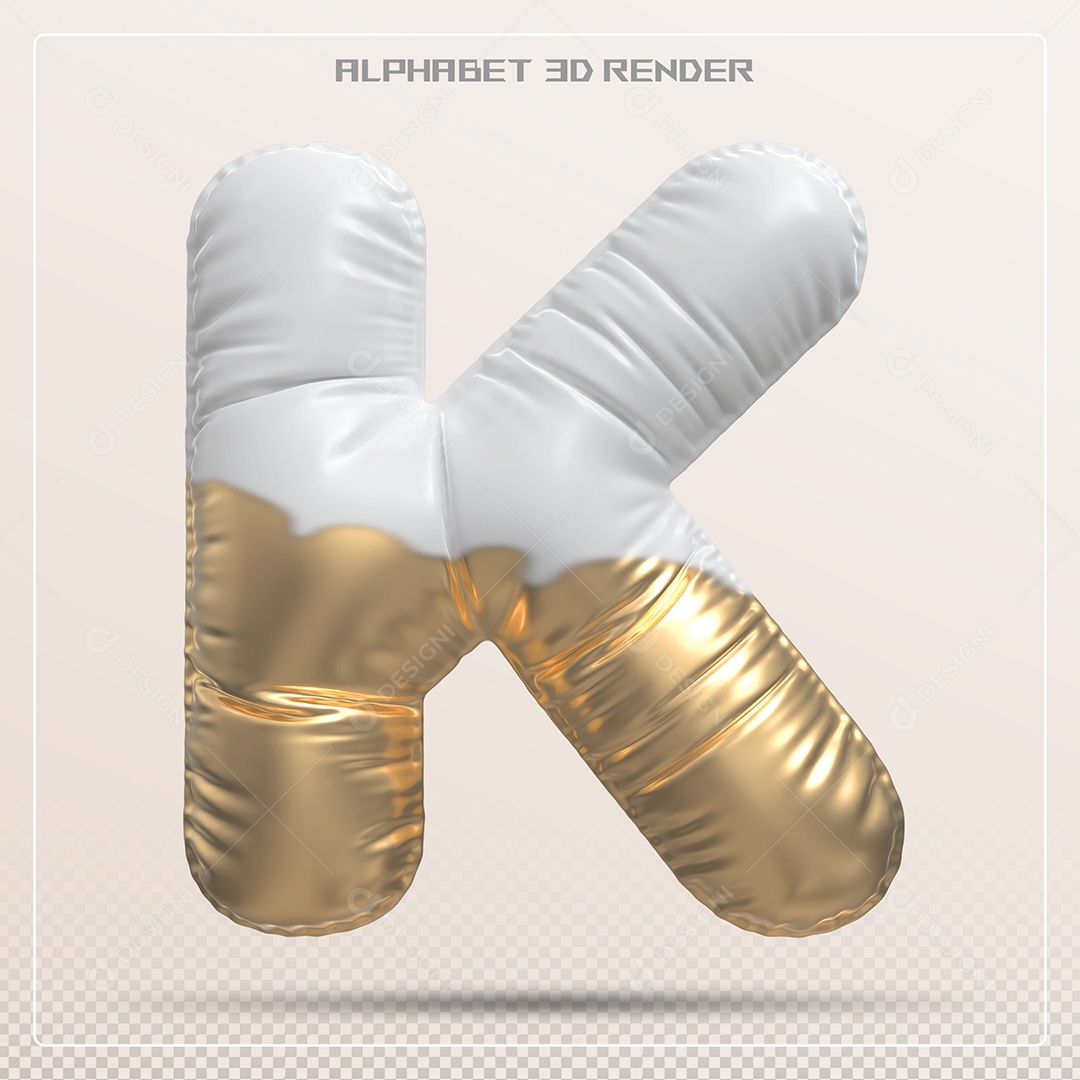 Balão Branco e Dourado Letra K Maiúscula Elemento 3D Para Composição PSD