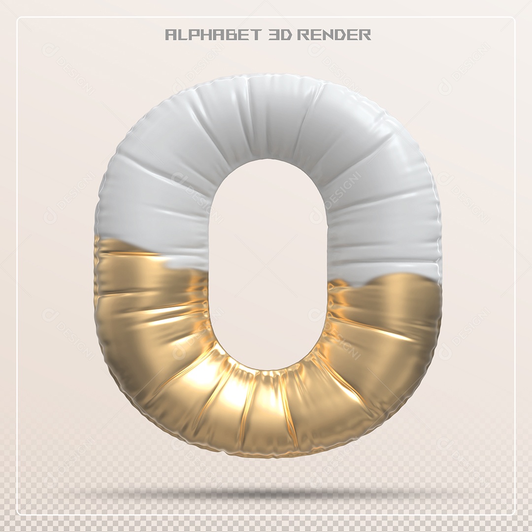 Balão Branco e Dourado Letra O Maiúscula Elemento 3D Para Composição PSD