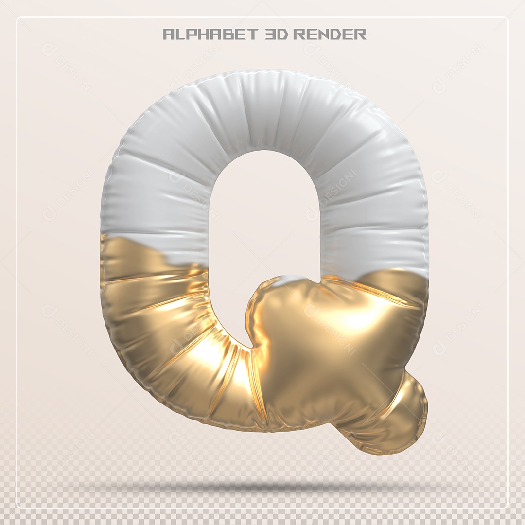 Balão Branco e Dourado Letra Q Maiúscula Elemento 3D Para Composição PSD