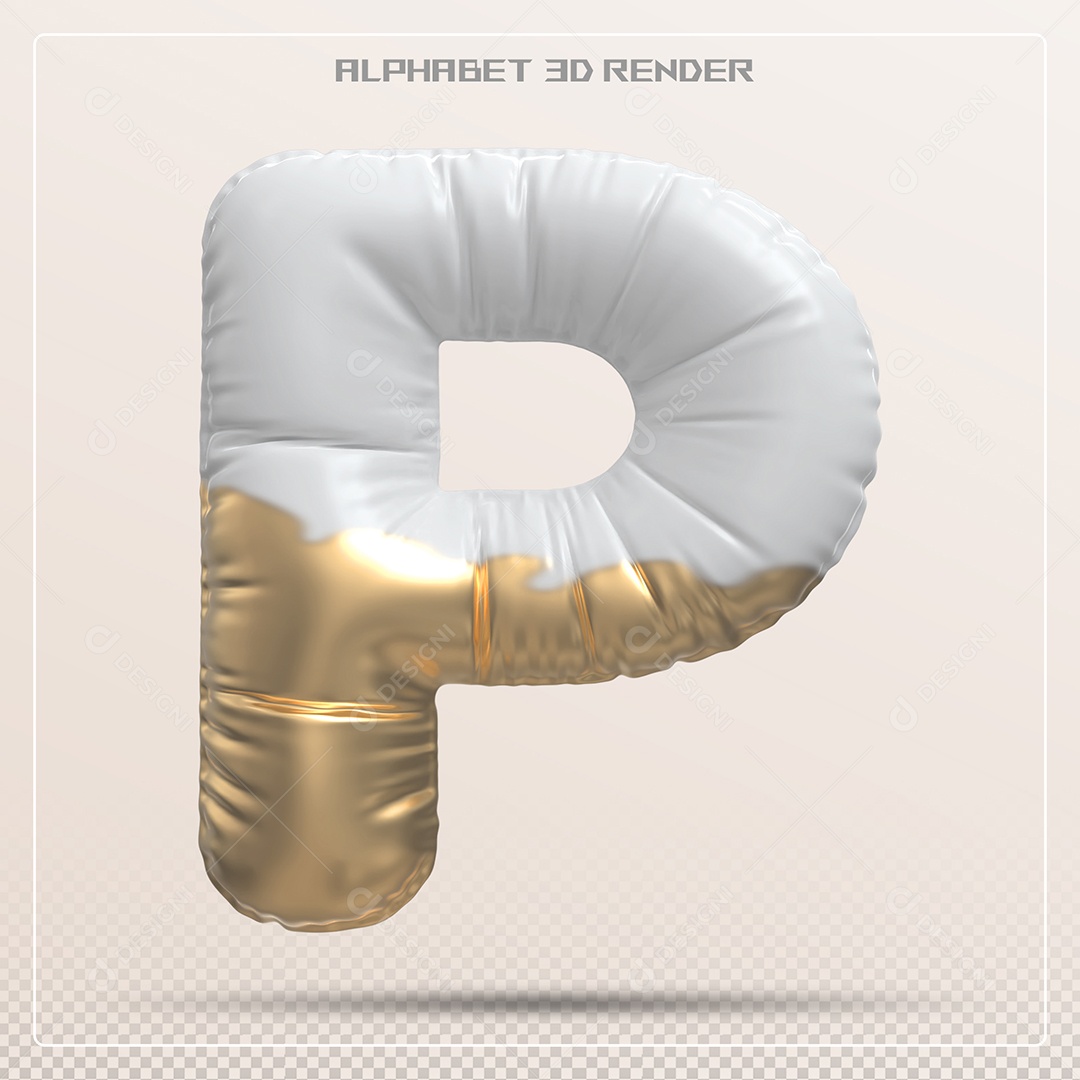 Balão Branco e Dourado Letra P Maiúscula Elemento 3D Para Composição PSD