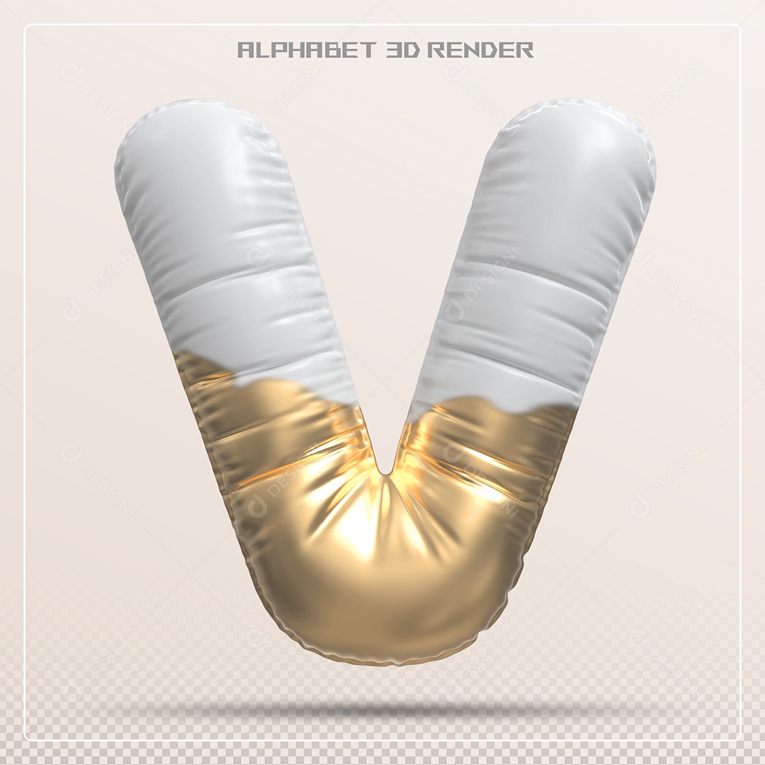 Balão Branco e Dourado Letra V Maiúscula Elemento 3D Para Composição PSD