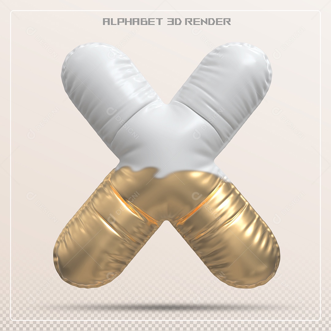 Balão Branco e Dourado Letra X Maiúscula Elemento 3D Para Composição PSD