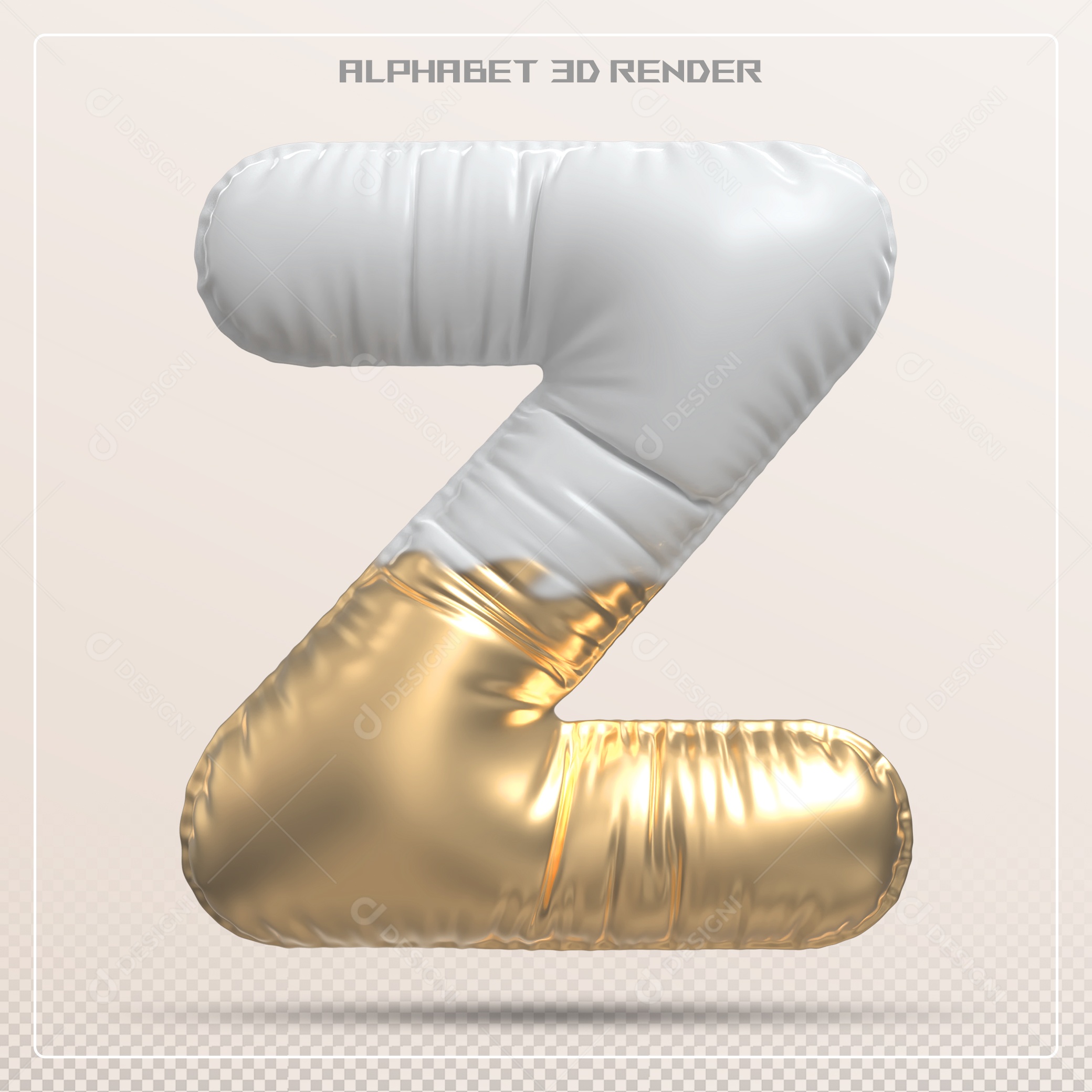 Balão Branco e Dourado Letra Z Maiúscula Elemento 3D Para Composição PSD