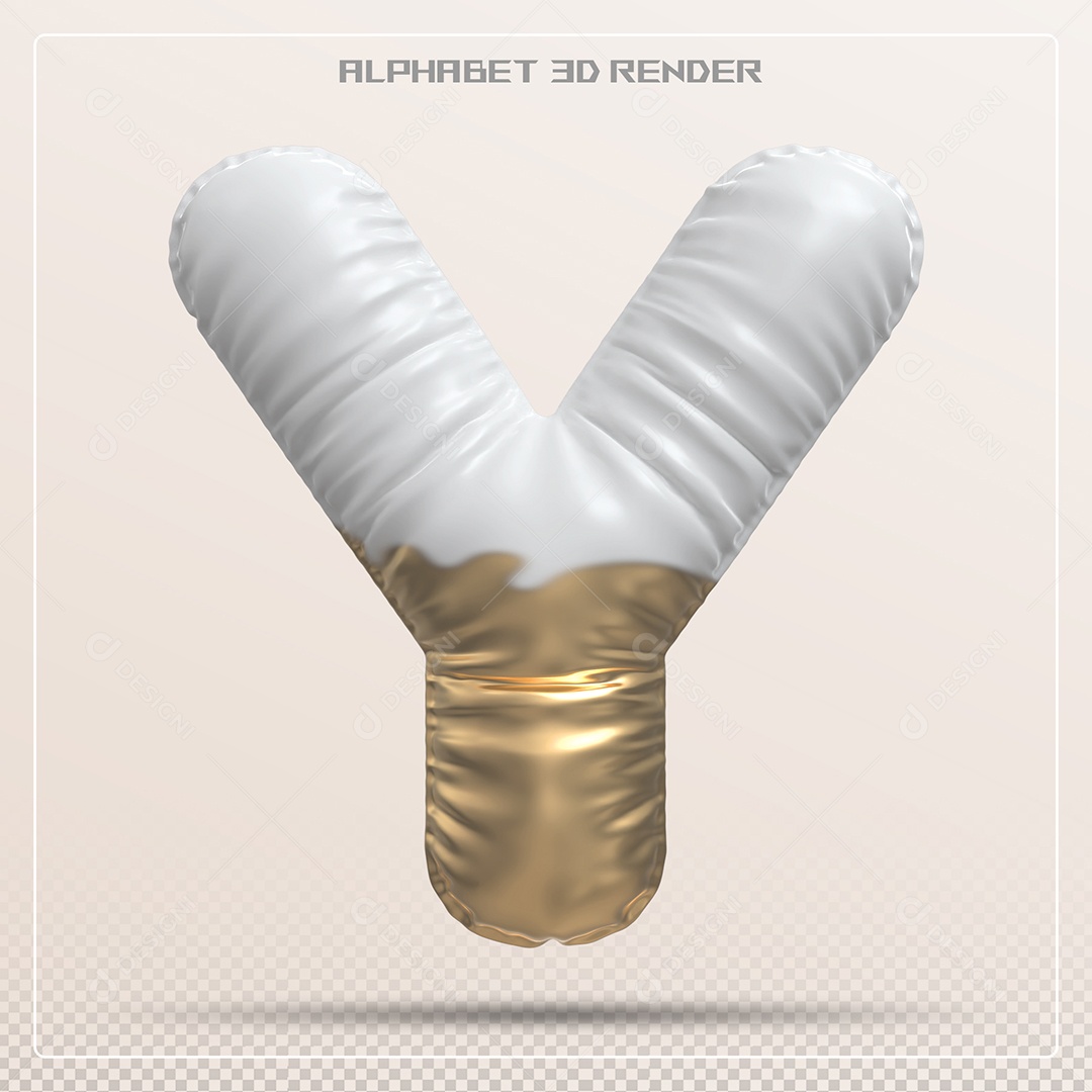 Balão Branco e Dourado Letra Y Maiúscula Elemento 3D Para Composição PSD