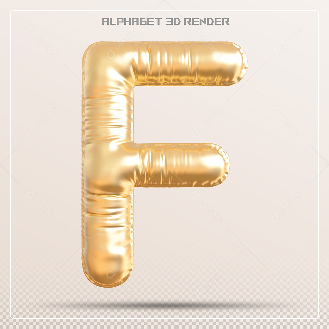 Balão Dourado Letra F Maiúscula Elemento 3D Para Composição PSD