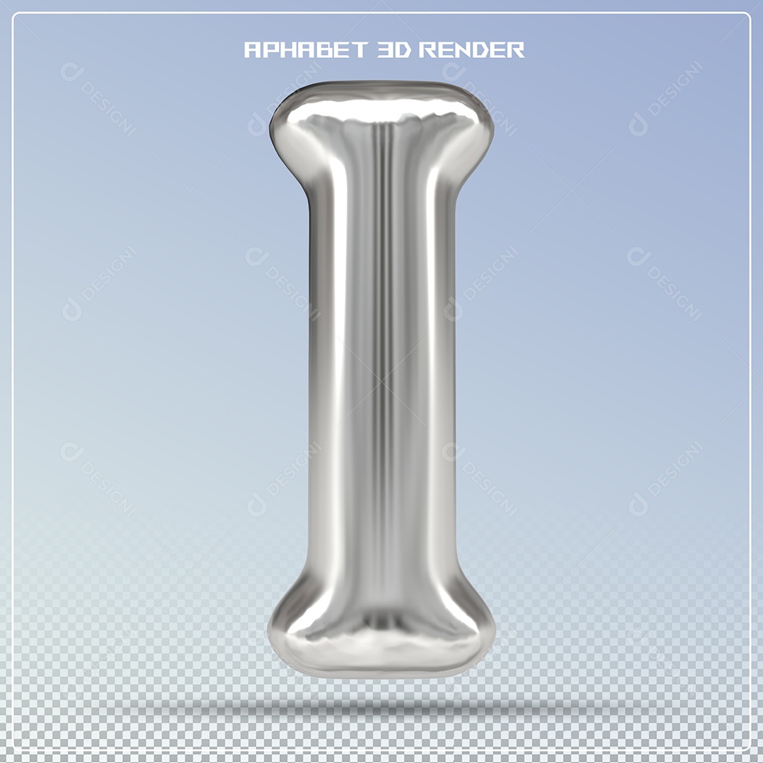 Letra Prata I Maiúscula Elemento 3D Para Composição PSD