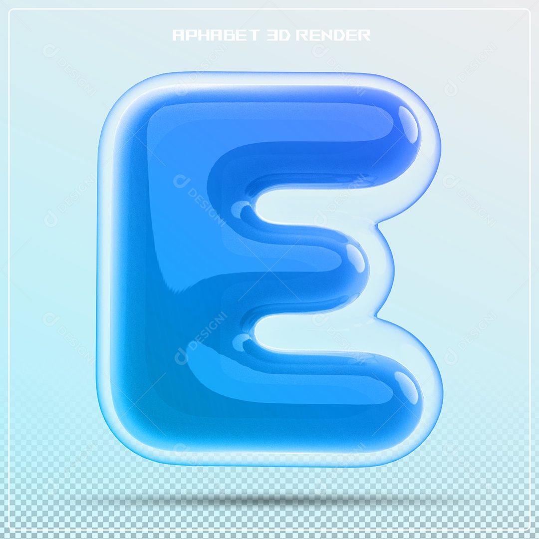 Letra Azul E Maiúscula Elemento 3D Para Composição PSD