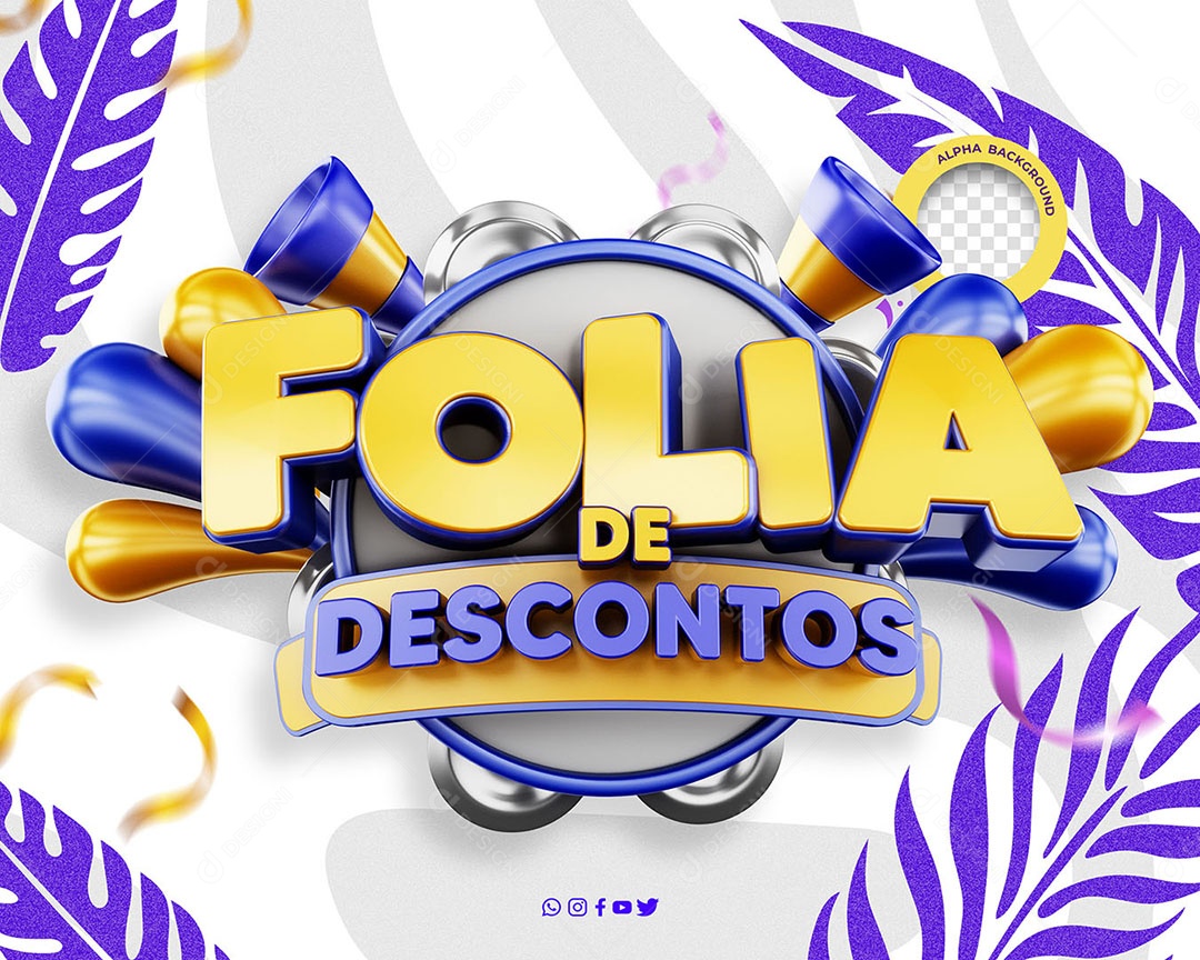 Selo 3D Campanha de Carnaval para Composição PSD