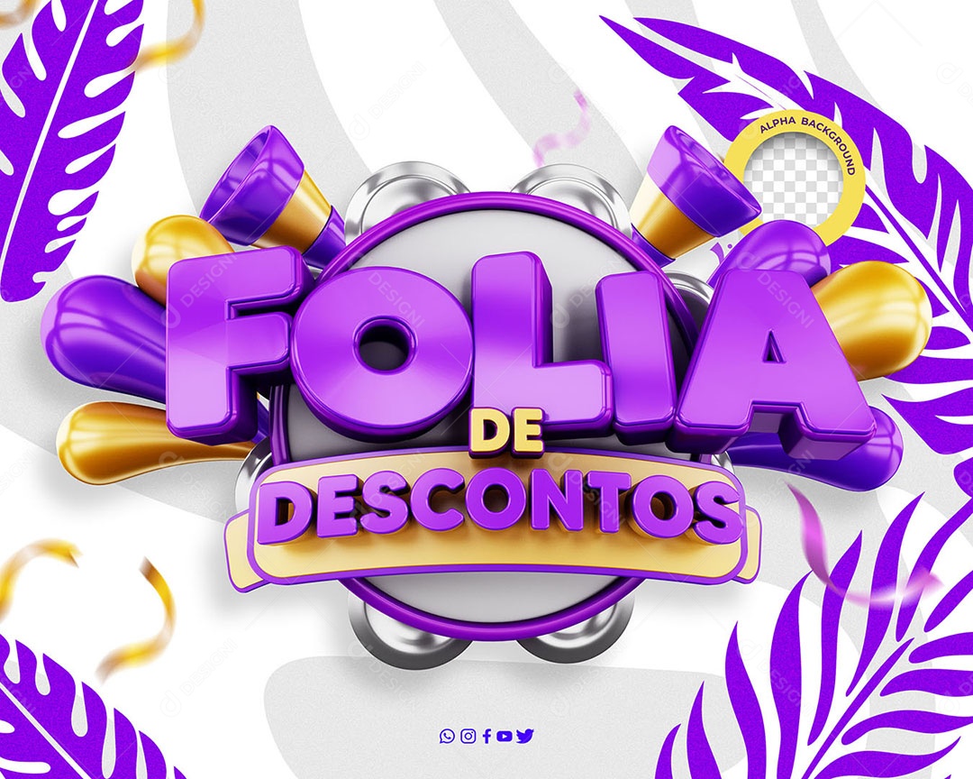 Selo 3D Campanha de Carnaval para Composição PSD