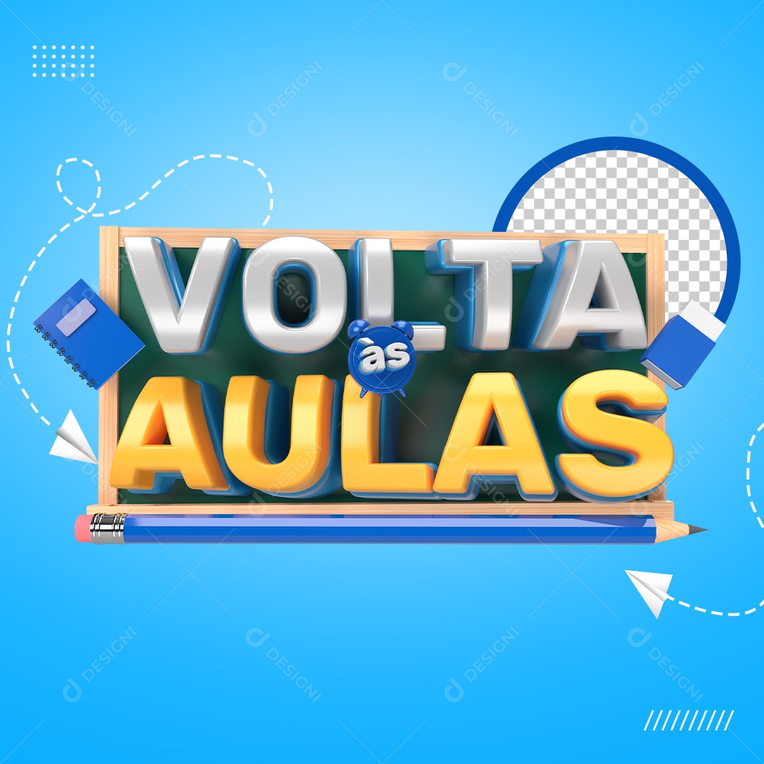 Selo 3D Volta às Aulas para Composição PSD