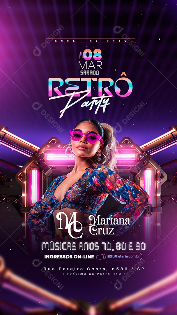 Story Flyer Retrô Party Mariana Cruz Social Media PSD Editável