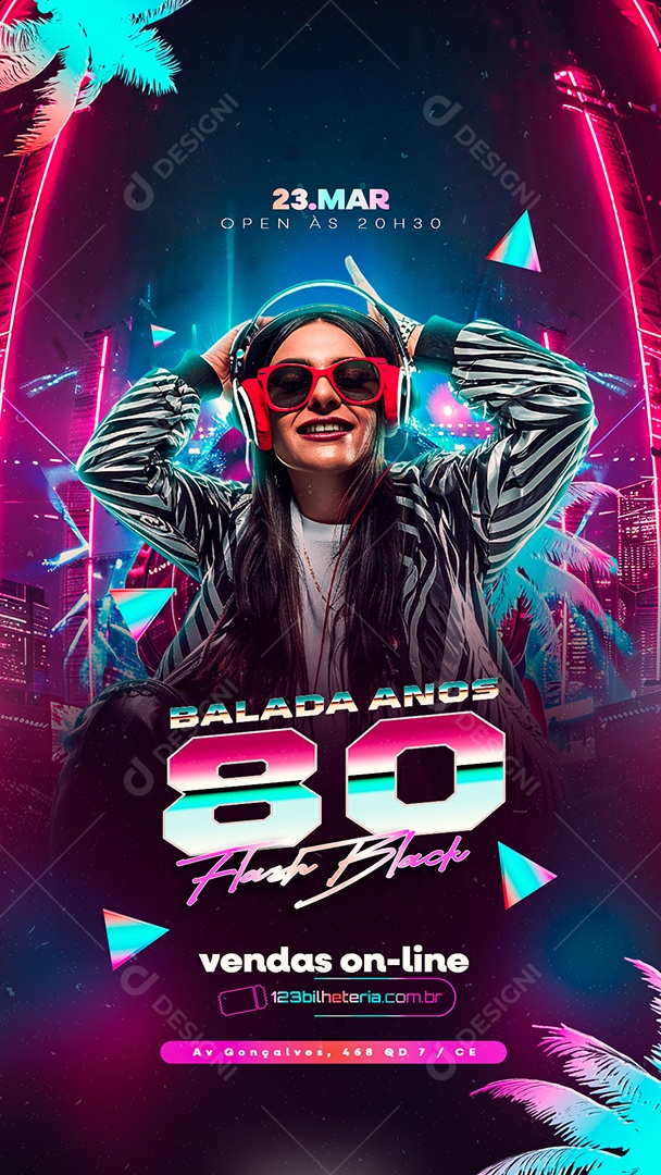 Story Flyer Balada Anos 80 Flash Black Social Media PSD Editável