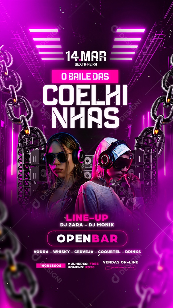 Story Flyer O Baile Das Coelhinhas Line Up Social Media PSD Editável