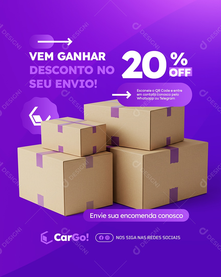 Transportadora Vem Ganhar Desconto no Seu Envio Social Media PSD Editável