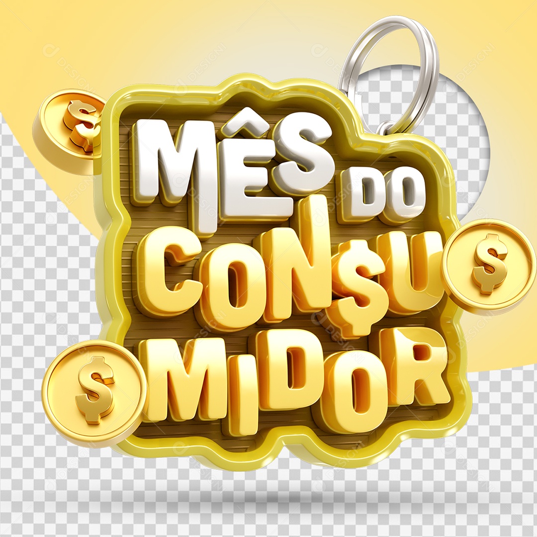 Mês Do  Consumidor Selo 3D Amarelo e Branco para Composição PSD