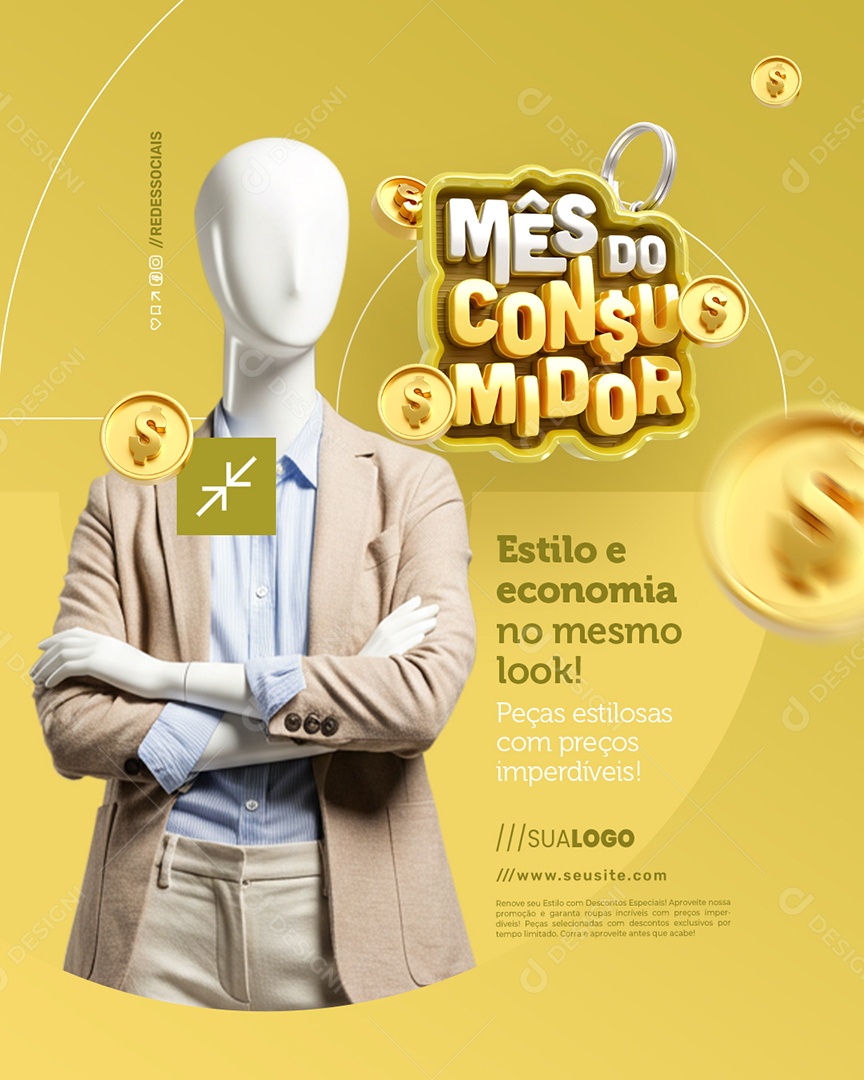 Mês do Consumidor Loja de Roupas Estilo e Economia Social Media PSD Editável