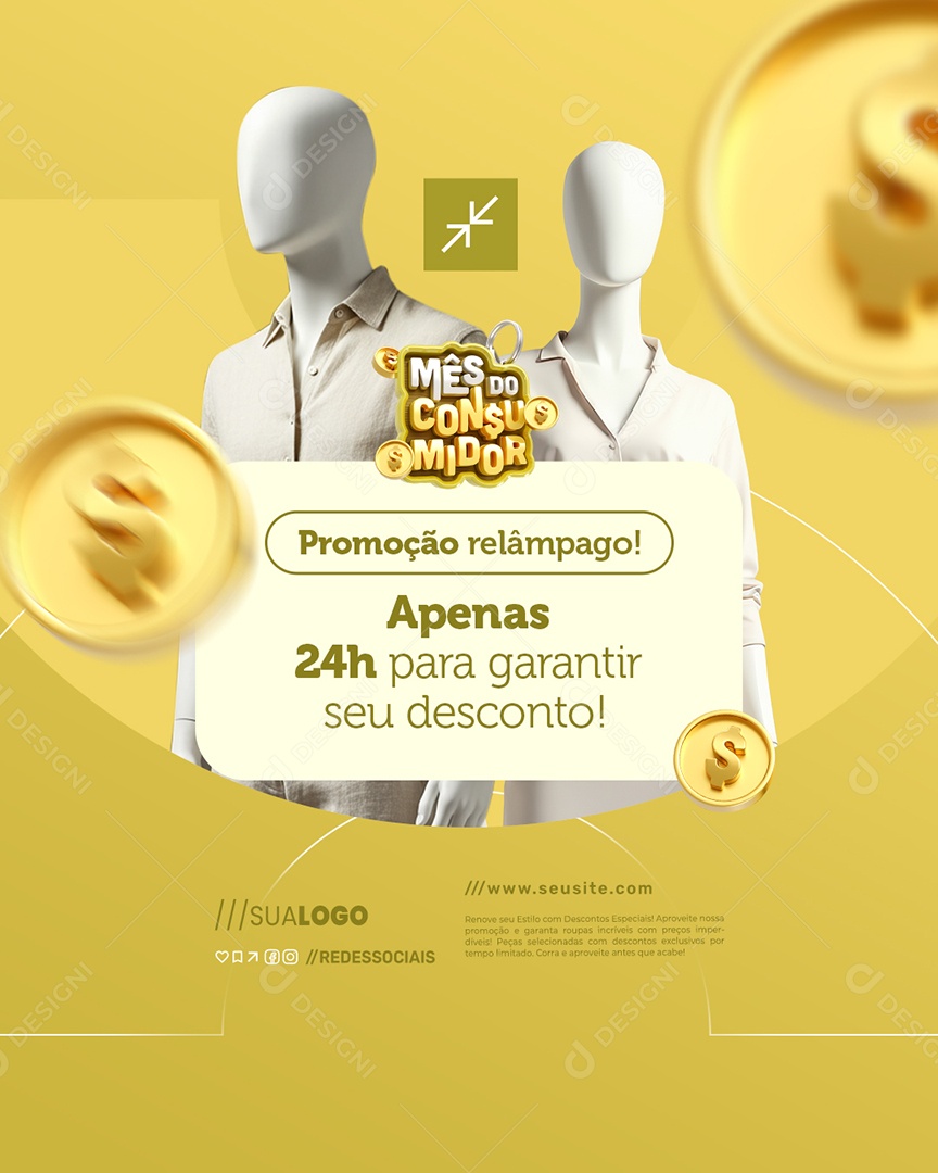 Mês do Consumidor Loja de Roupas Promoção Relâmpago Social Media PSD Editável