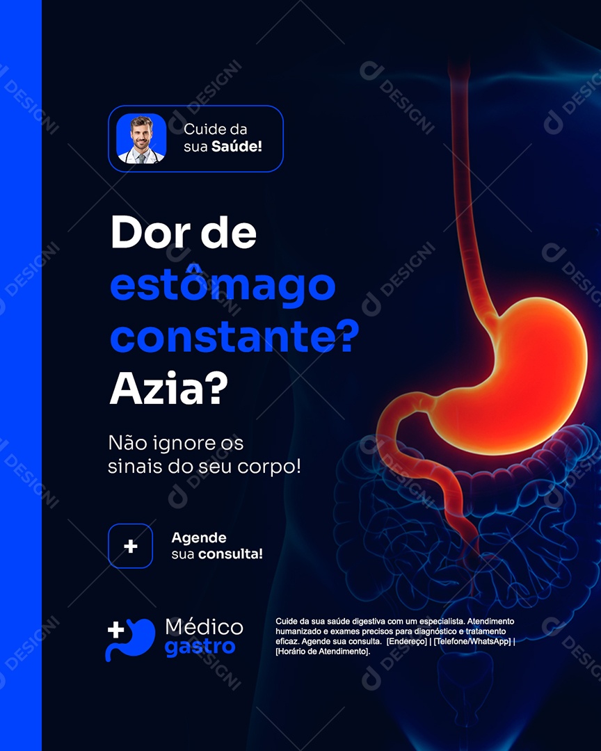 Gastro Dor de Estômago Constante Social Media PSD Editável