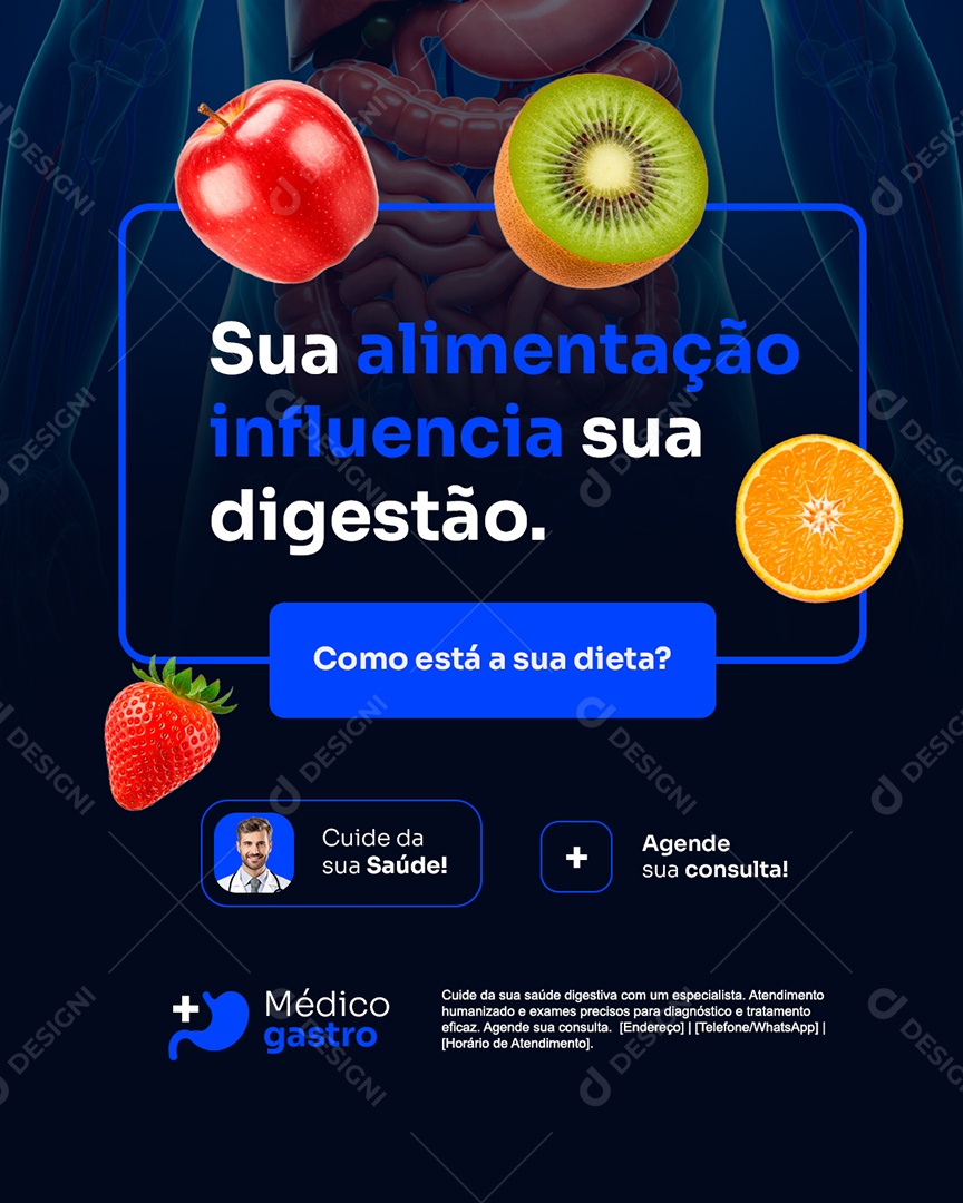 Gastro Sua Alimentação Influencia sua Digestão Social Media PSD Editável