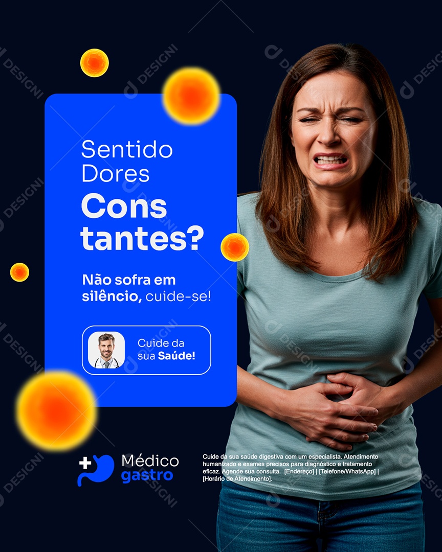 Gastro Sentindo Dores Constantes Social Media PSD Editável