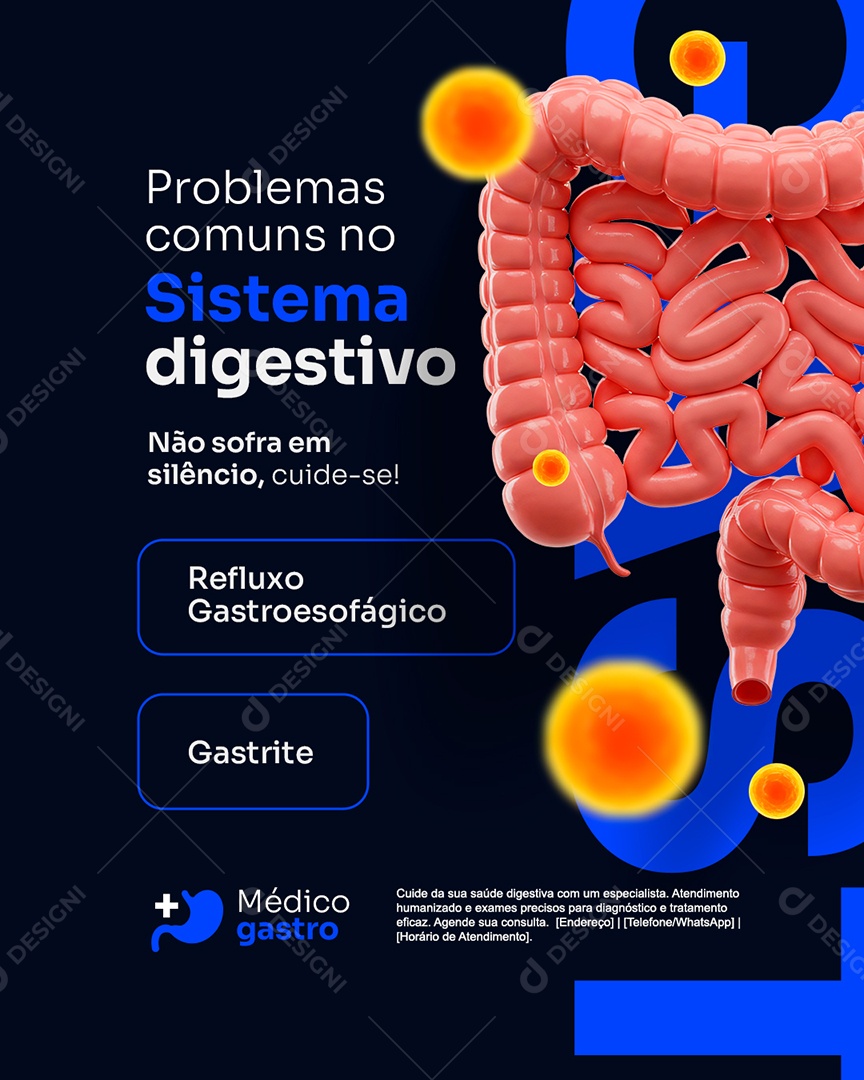 Gastro Problemas Comuns no Sistema Digestivo Social Media PSD Editável