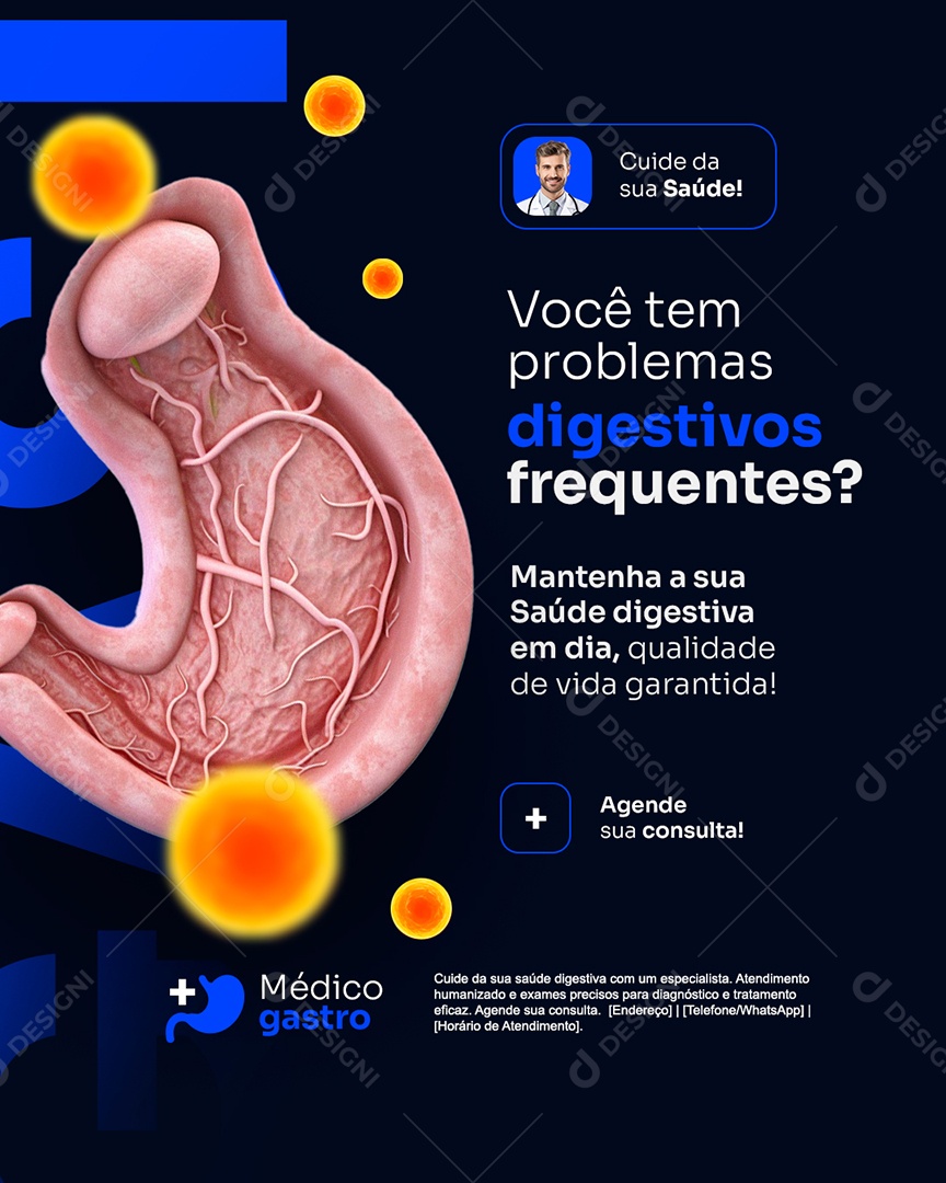 Gastro Você Tem Problemas Digestivos Frequentes Social Media PSD Editável