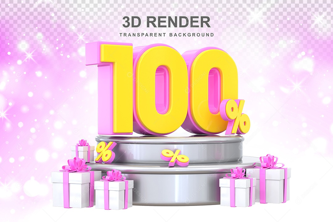 Número 3D 100% Rosa e Amarelo Elemento Para Composição PSD