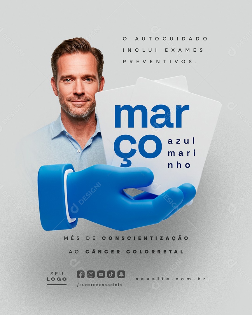 Março Azul Marinho Mês de Prevenção ao Câncer Colorretal Social Media PSD Editável