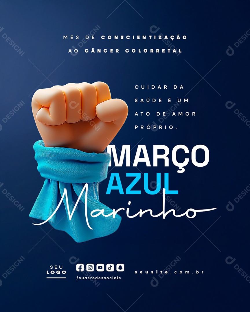 Social Media Março Azul Marinho Mês de Prevenção ao Câncer Colorretal PSD Editável