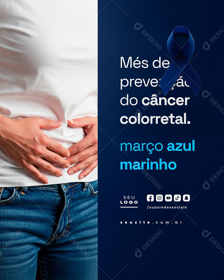 Março Azul Marinho Mês de Prevenção ao Câncer Colorretal Social Media PSD Editável