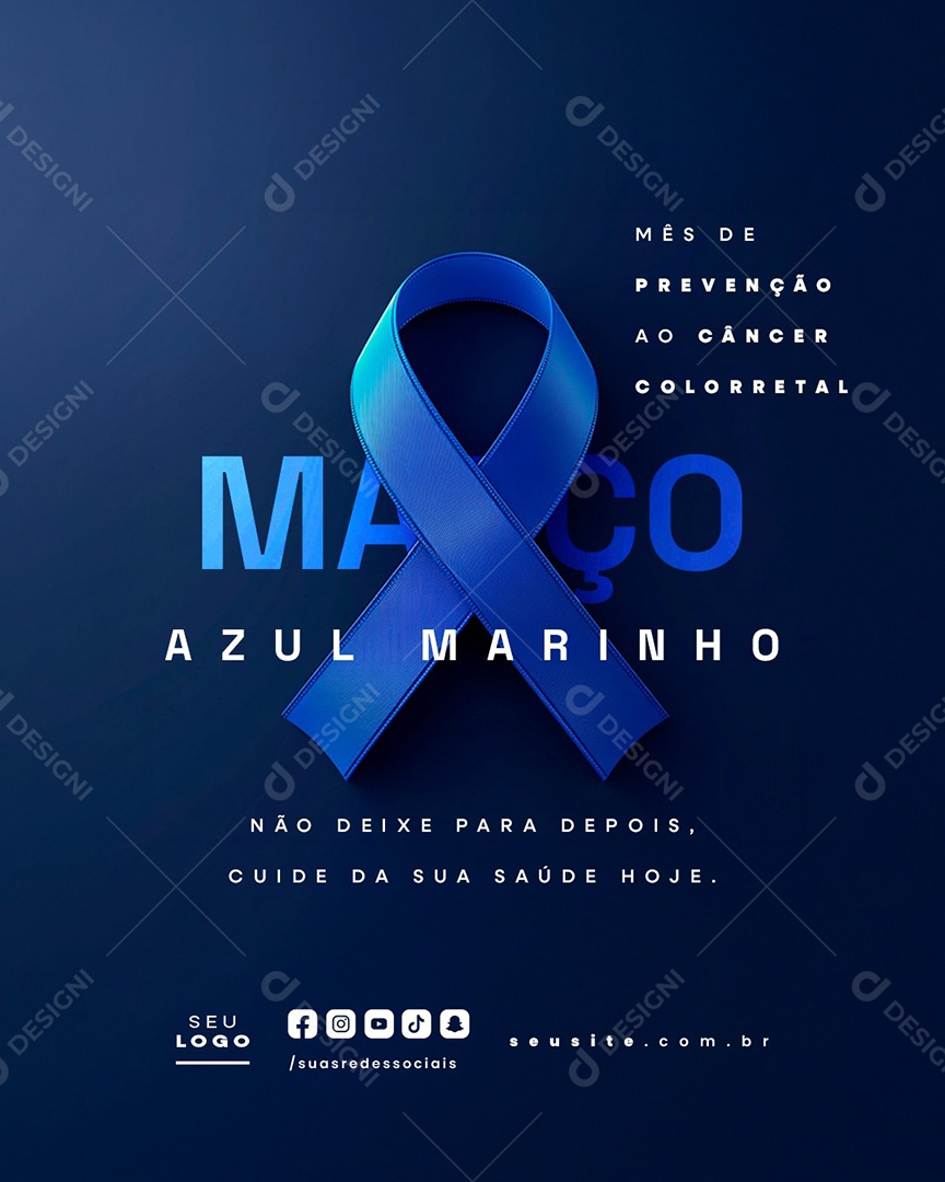 Março Azul Marinho Mês de Prevenção ao Câncer Colorretal Social Media PSD Editável